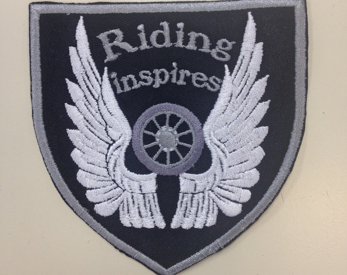 Biker Embroidery Patch, Riding Inspires Iron On Patch, Wings and Wheels Embroidered Patch, Motorcycle Patch