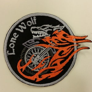 Lone Wolf Motorcycle Embroidered Patch with Iron On Backing, Biker Embroidered Patch, Wolf Patch