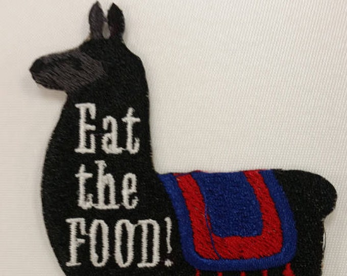 Llama Eat the Food Embroidered Patch,  Tina the Llama inspired Iron On patch, Comedy film inspired patch