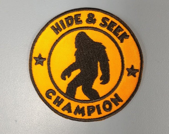 Sasquatch Hide & Seek Champion Applique Patch, Embroidered Bigfoot patch, Urban legend patch