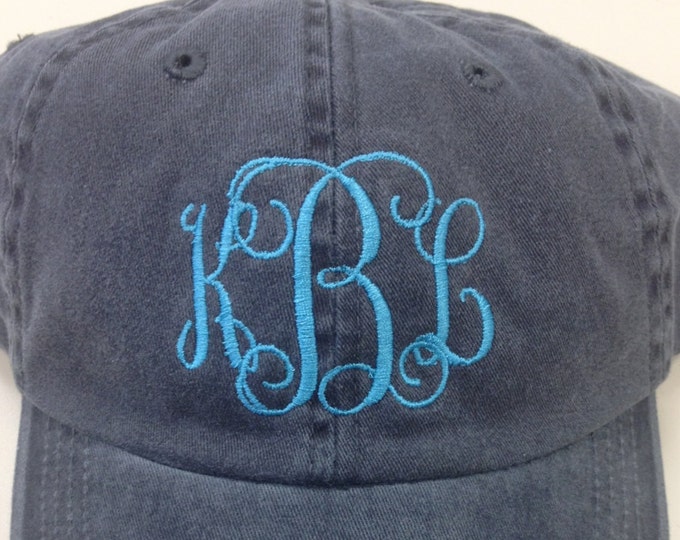 Monogrammed Hat, Personalized Cap with Interlocking Vine Initials, Interlocking Vine Initials on Stonewash Hat