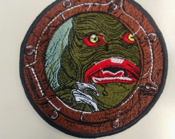 Classic Monster Embroidered Patch, Iron On Horror Water Monster