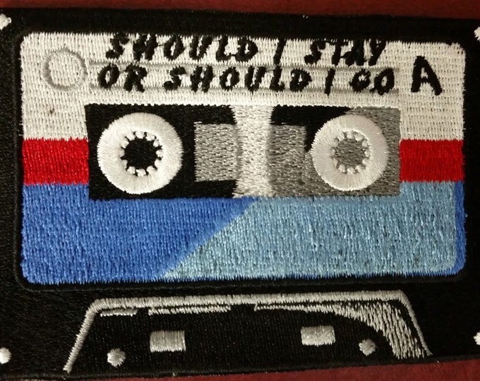 Should I Stay or Should I Go Cassette Retro Embroidered Patch, Mixtape Iron On Patch, 80's Rock Embroidered Patch