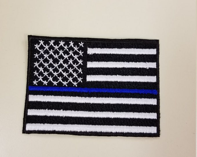 Police Thin Blue Line Flag Patch, American Flag Patch, Firefighter Support, Law Enforcement Support, Iron on or Sew on Patch