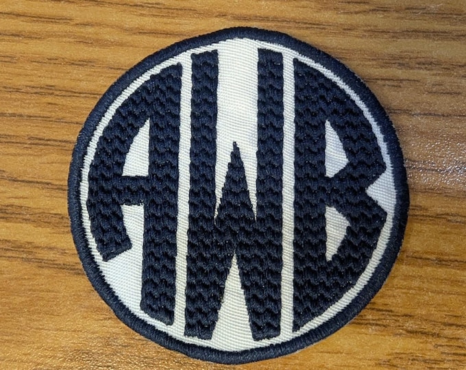 Personalized Initials Embroidered Patch in Chevron Circle Font with Iron on Back