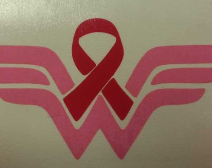 Cancer Ribbon Female Superhero Decal,  Car Window Decal Cancer Ribbon