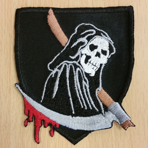 Grim Reaper Embroidered Patch, Death Iron On Patch, Skull Patch,  Hooded Skeleton Patch, Skull with Scythe Embroidered Patch