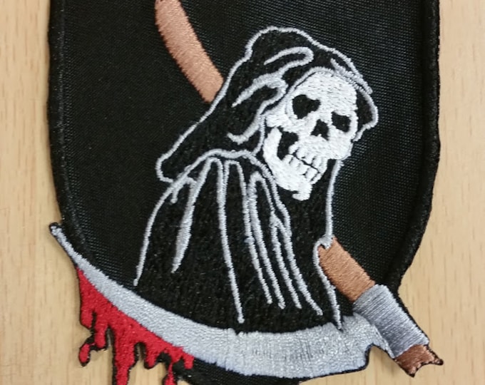 Grim Reaper Embroidered Patch, Death Iron On Patch, Skull Patch,  Hooded Skeleton Patch, Skull with Scythe Embroidered Patch