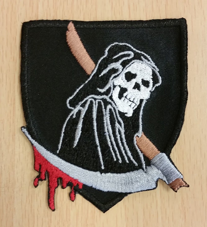 grim reaper death card ace of spades green olive écusson sew iron on patch 
