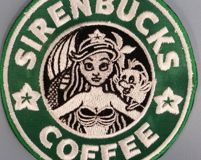 Coffee Shop Mermaid Parody Embroidered Patch,  Sirenbucks Coffee Iron On Patch, Mermaid princess patch