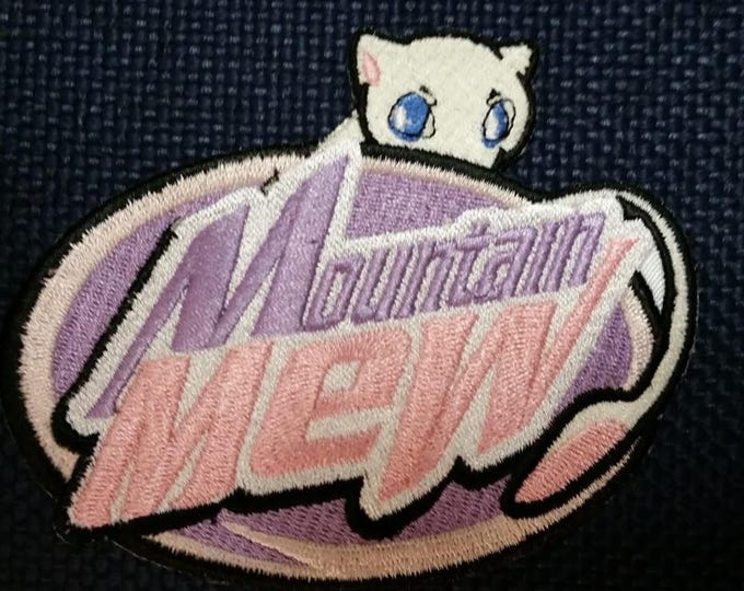 Parody Embroidered Patch, Mountain Mew Cat Iron On Patch, Embroidered Fun Patch, Soda Pop Parody Patch, White Kitten Embroidered Patch