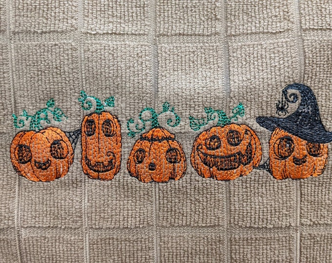 Halloween pumpkin embroidered dishtowel