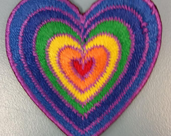 Rainbow Heart Embroidered Patch, Small Iron On Rainbow Heart Patch