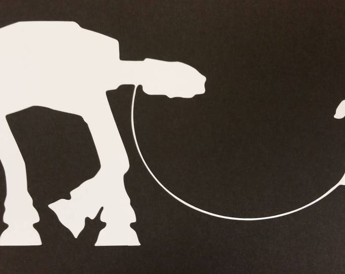 Little Girl Walking an Armored walker Vinyl Decal,  Sci Fi Fan decal, Space universe decal