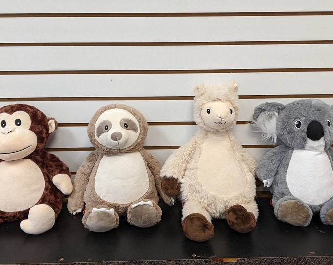 Personalized Stuffed Animal, Monkey, Sloth, Llama or Koala Bear