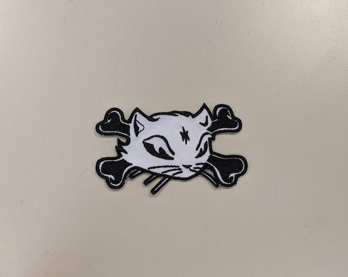 Kitty with Crossbones patch, Cat with crossbones embroidered patch