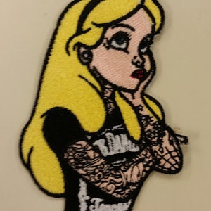 Tattooed Blonde Embroidered Iron On Patch, Rebel Princess Patch, Alter Ego Alice Embroidered Patch, Parody Patch