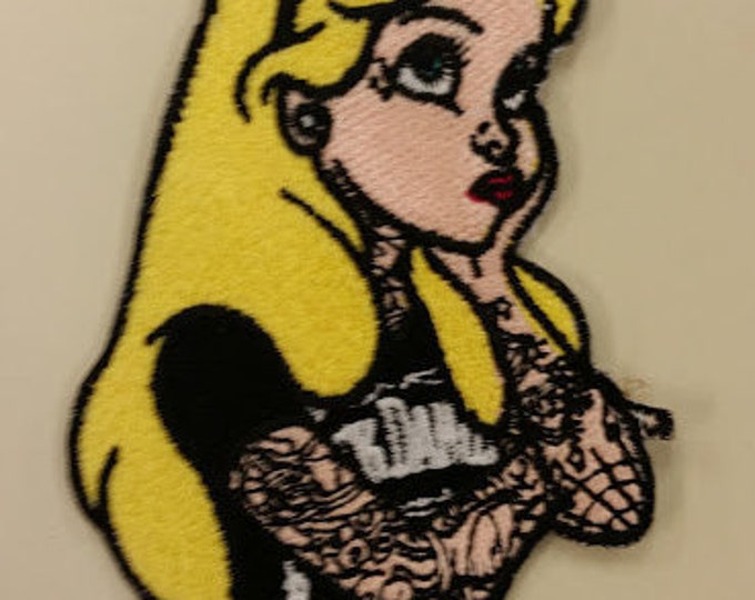 Tattooed Blonde Embroidered Iron On Patch, Rebel Princess Patch, Alter Ego Alice Embroidered Patch, Parody Patch