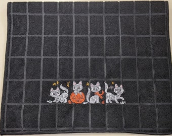 Halloween Cute Kittens Spooky Embroidered Kitchen Towel