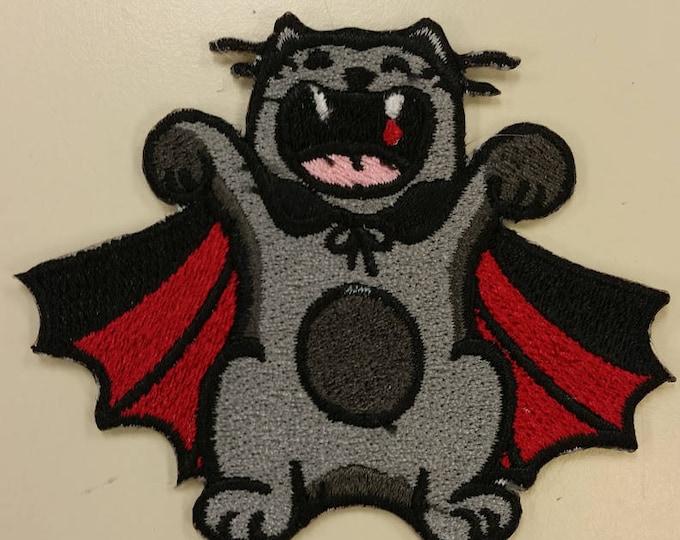 Vampire Kitty Embroidered Patch,  Scary Cat Iron On Patch,  Halloween Patch,  Vampire Patch