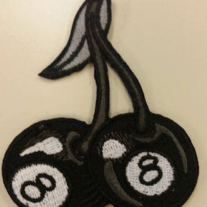 Eight Ball Cherries Embroidered Patch,  Eight Ball Iron On Patch
