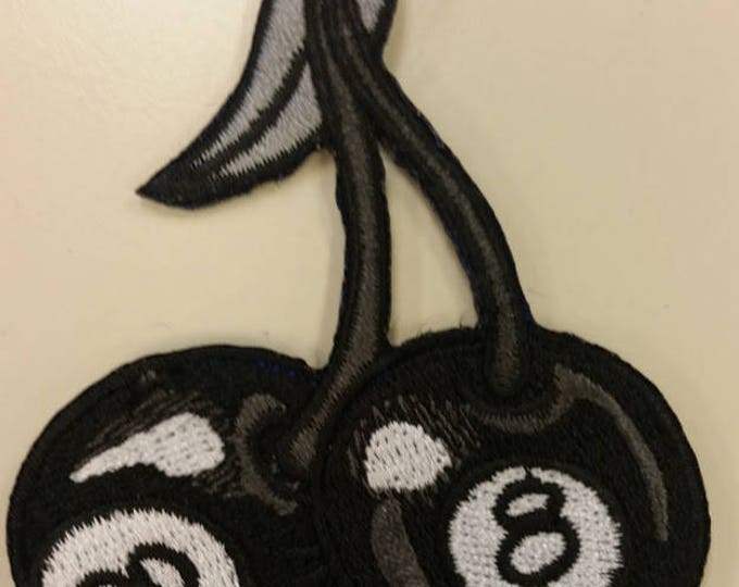 Eight Ball Cherries Embroidered Patch,  Eight Ball Iron On Patch