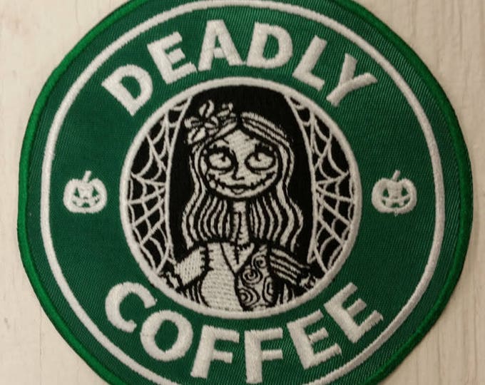 Coffee Spoof Embroidered Patch,  Skeleton girlfriend  Embroidered Patch, Deadly Coffee Patch, Knockoff Coffee Brand Patch