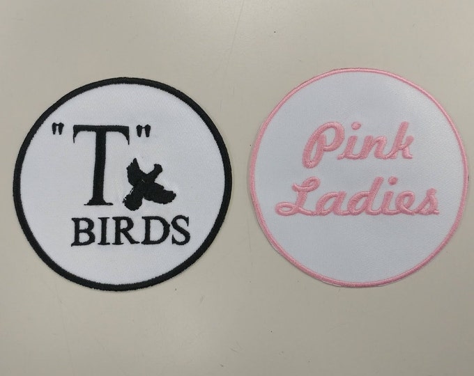 Musical Fan Embroidered Patch Set, T Birds and Pink Ladies Fan Patches