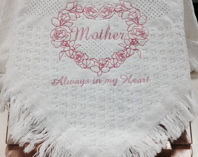 Beautiful Embroidered Afghan For Mom, Celebrate Mother's Love With This Heart Design, Mother's Heart, Embroidered Gift for Mom, Mom Present