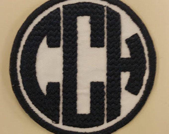 Personalized Initials Patch in Chevron Circle Font, Embroidered Initials Patch with Iron On Back, Applique Circle Font Patch, Chevron Patch