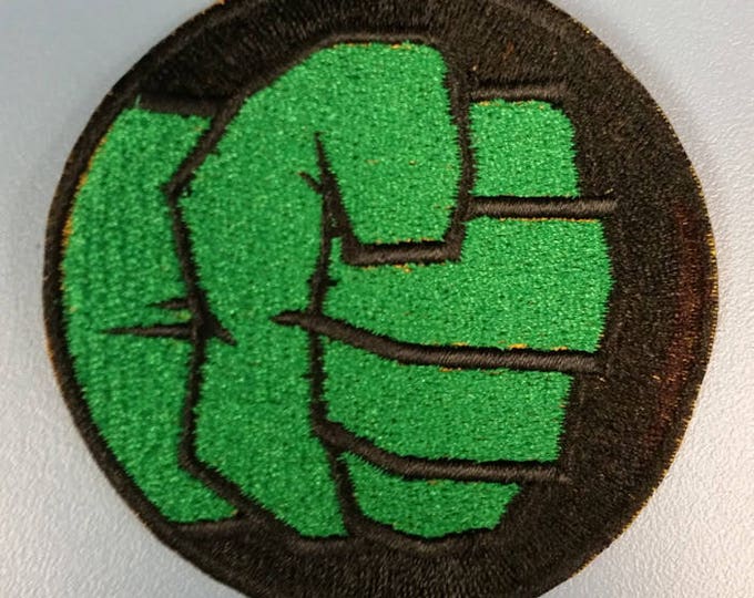 Green Superhero Fist Embroidered Patch, Iron On Superhero Patch