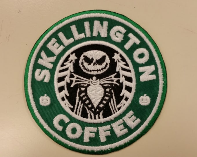 Skeleton Coffee Spoof Embroidered Patch, Halloween Skeleton Patch, Christmas Skeleton Coffee Patch, Iron On Spoof Patch, Geeky Fanwear Patch