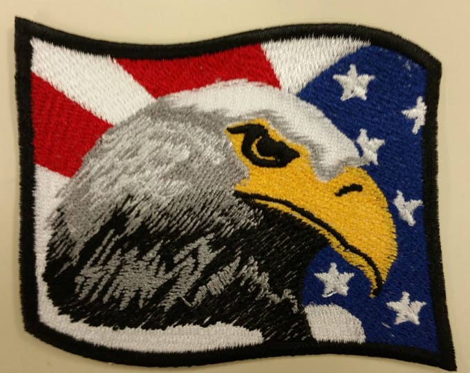 Patriotic Eagle Flag Embroidered Patch,  Wave flag American eagle patch, Iron on Patriotic patch