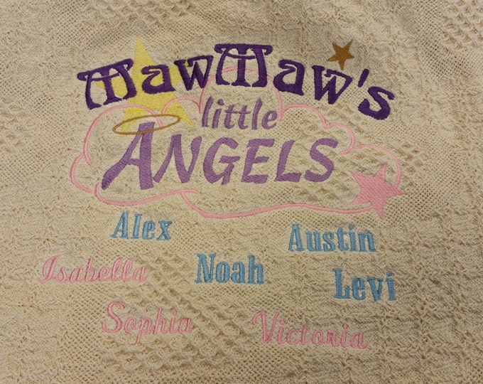 MawMaw's Little Angels Personalized Afghan, Embroidered Throw Celebrating Grandmother, Personalized Gift for Grandparent, Keepsake Blanket