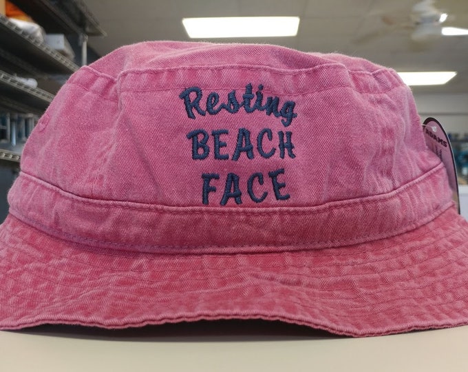 Resting Beach Face Embroidered Sunhat, Embroidered Beach Hat