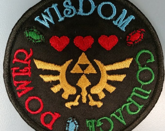 Wisdom Power Courage Embroidered Patch, Gamers Iron On Patch