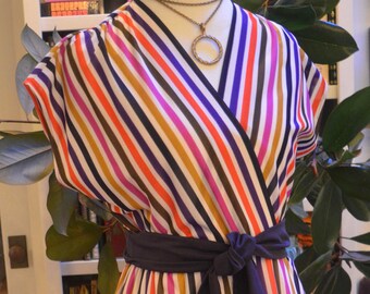 Vintage 1960s Lady Carol striped secretary wrap dress M medium
