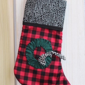 Farmhouse Christmas Stocking - Buffalo Plaid Wreath