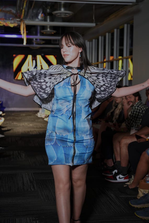 Blue Morpho Butterfly Keyhole Reversible Flutter Dress With Exposed Zipper  - Etsy