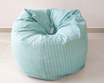 Funda de algodón para sillón puf azul agua/turquesa con funda interior impermeable