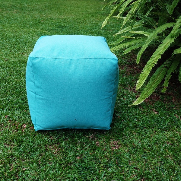 Aqua OUTDOOR Pouf / Ottoman cover 16" Cube + waterproof inner case, light blue/Turquoise pouf, stool, foot rest cover