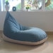 Dusty Blue bean bag chair cover in handloom cotton STORM with waterproof inner case,  Blue and beige/cream adult bean bag covers 