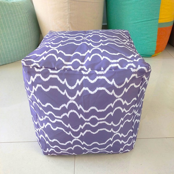 WATERPROOF OUTDOOR Pouf / Housse ottomane 16 » Cube violet Motif géométrique + étui intérieur imperméable à l’eau