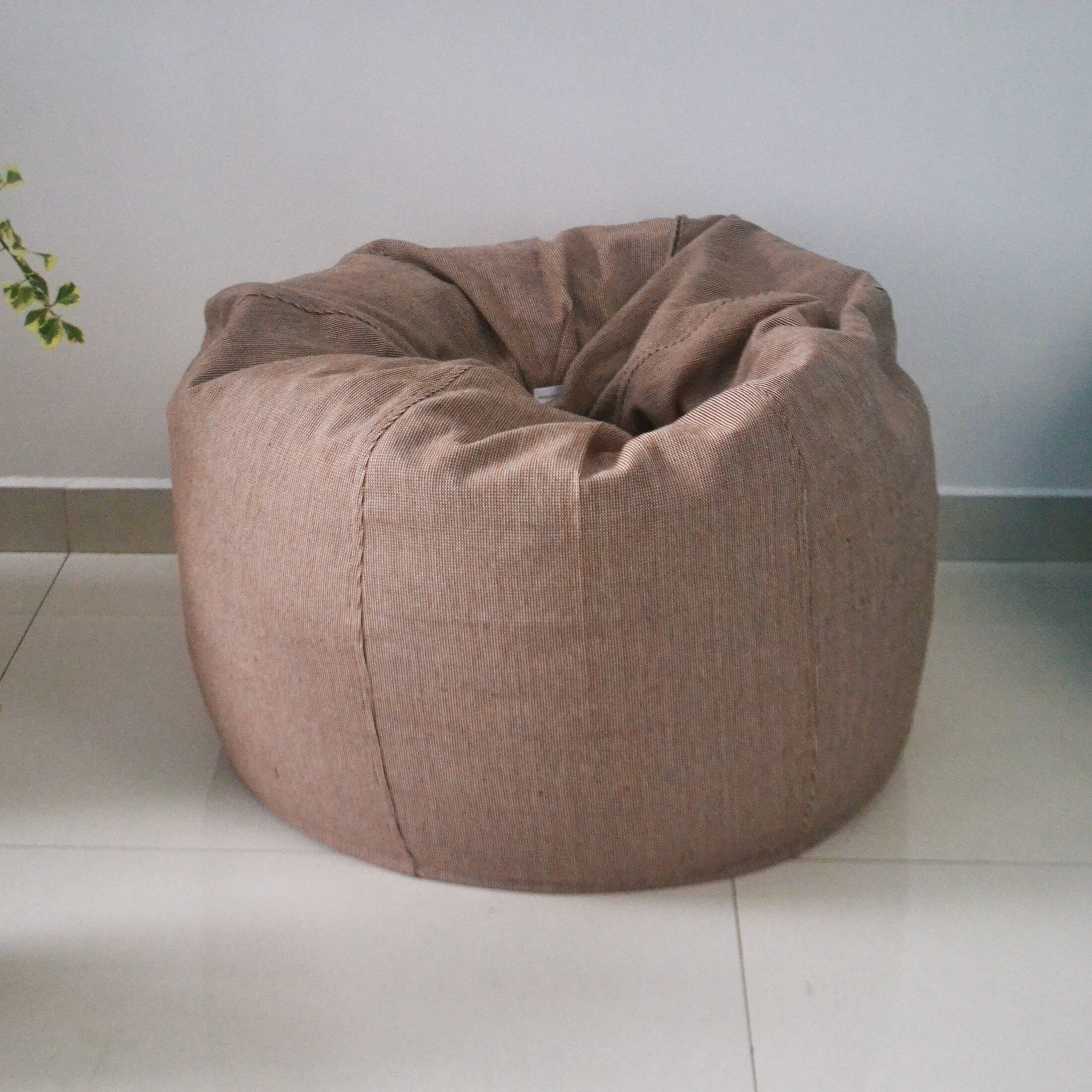Beige Round Bean Bag Chair Cover in Handloom Cotton With