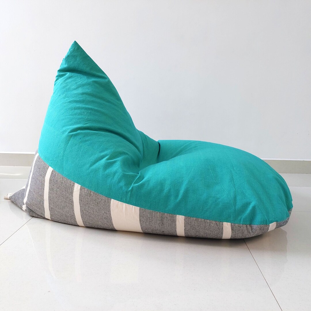 Blue Bean Bag Chair Cover in Handloom Cotton PACIFIC With Waterproof