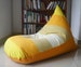 Large bean bag chair cover yellow and orange in handloom cotton with waterproof inner case,  bright yellow-orange adult bean bag covers 