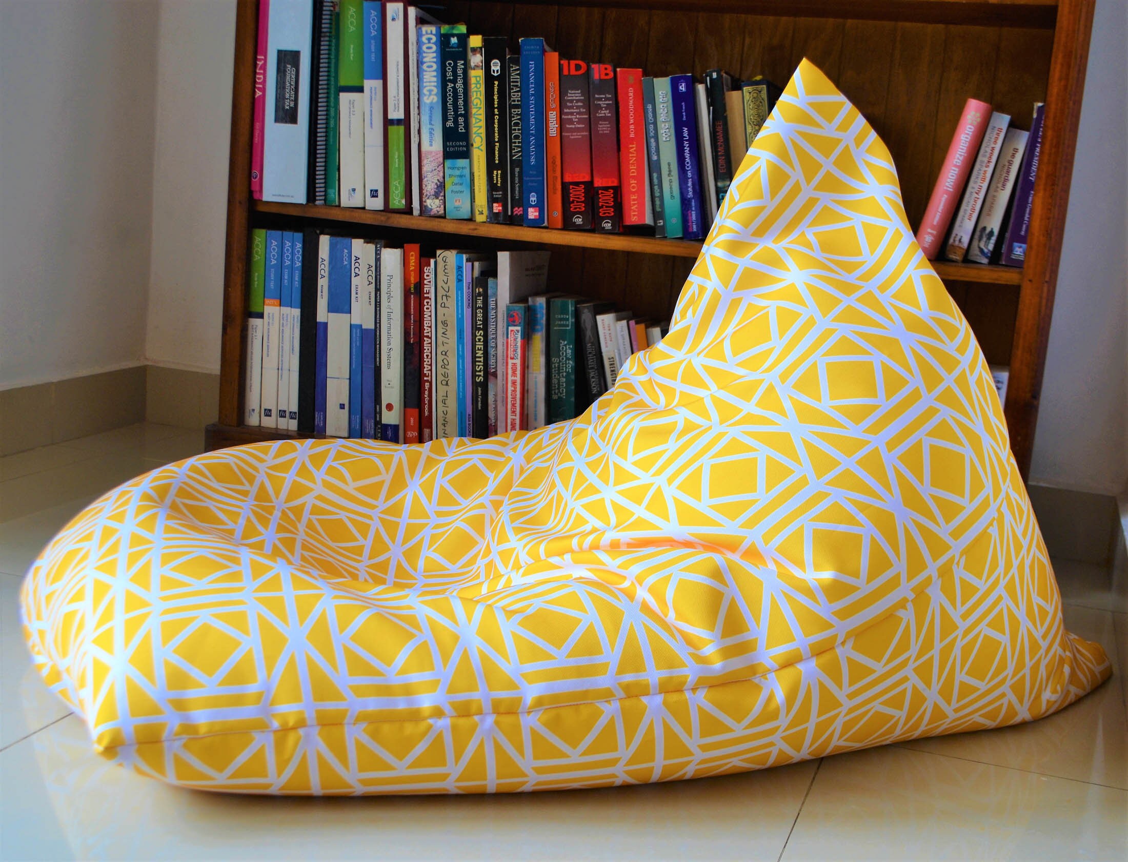 Waterproof OUTDOOR bean bag chair cover Yellow with waterproof inner case Large bean bag covers Sunny yellow geometric lattice design