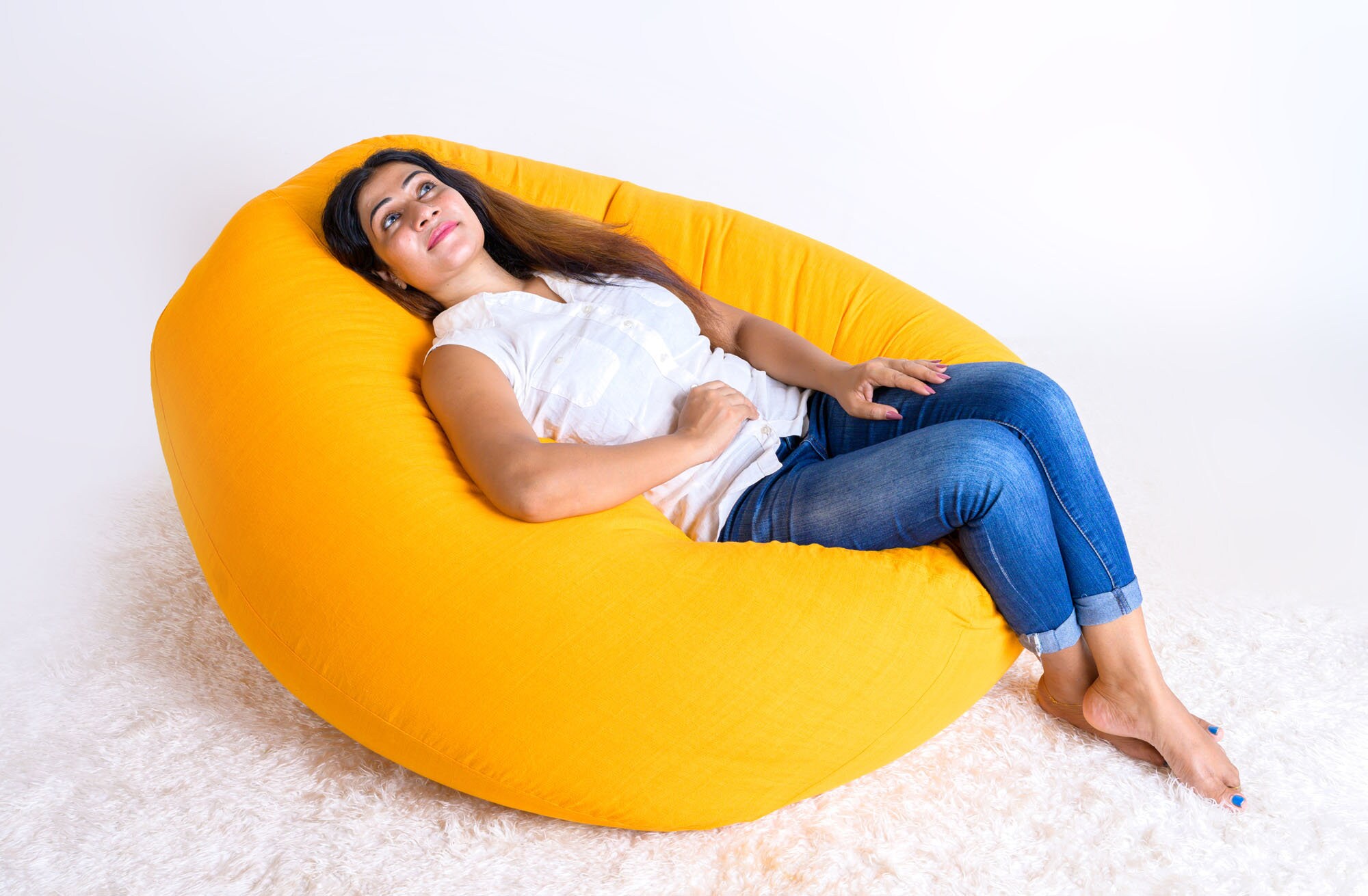 XL Round Bean Bag Chair Cover Lime Green in Handloom Cotton Etsy UK