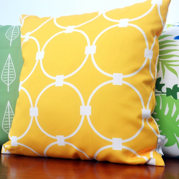 Yellow waterproof outdoor cushion cover 16" or 18", 20" TUSCANY outdoor pillow case, Patio pillow case Geometric design