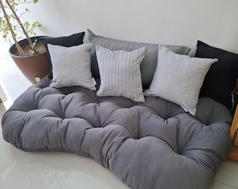 Floor mattress cover tufted design, Soft Velvet Grey, 2 zips at the back to fill wool, Soft extra large tufted floor cushion cover